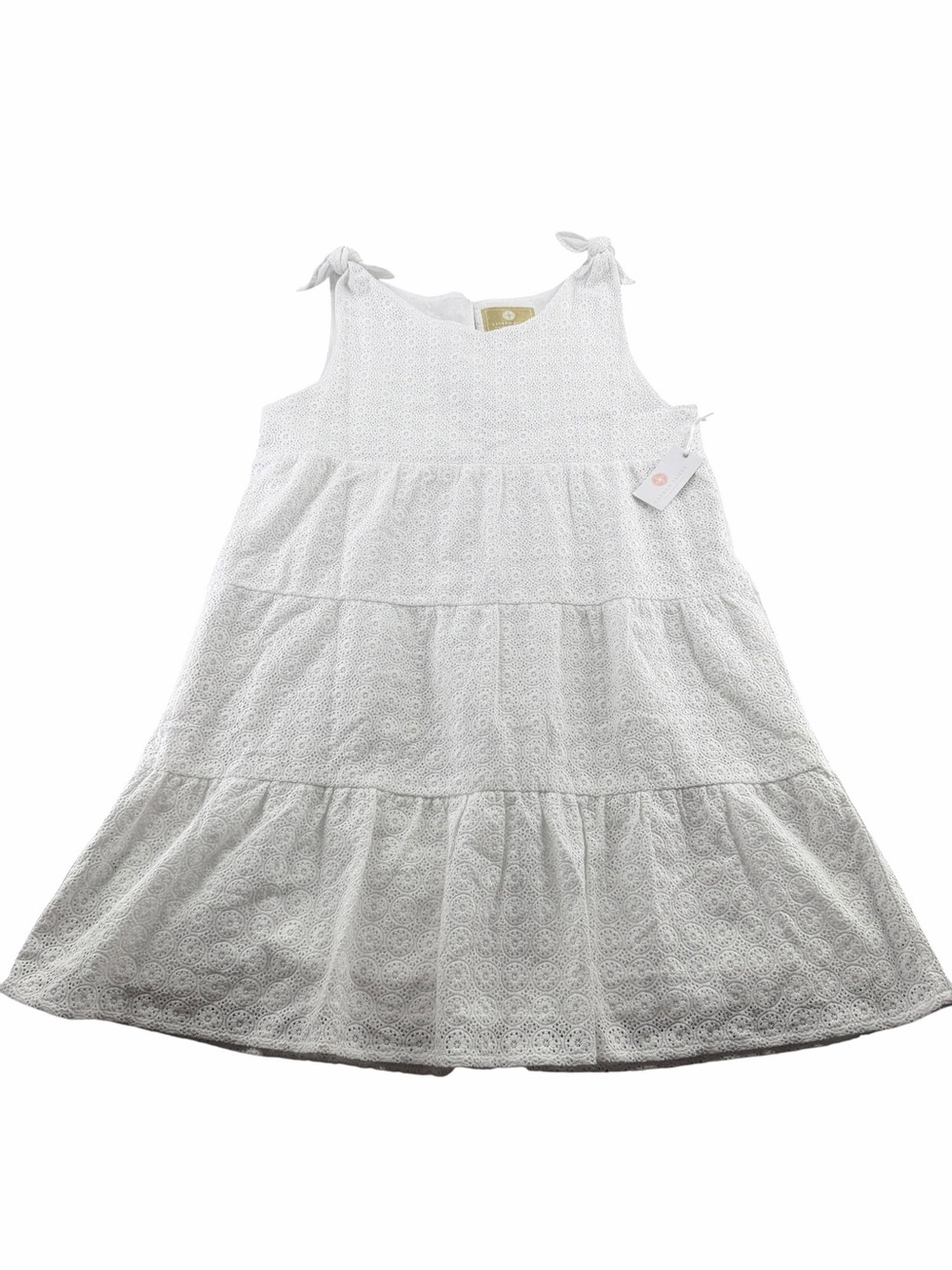 Lauren James Newport Tiered Shoulder Knot Dress/White Eyelet/Size: Large - Picture 2 of 16